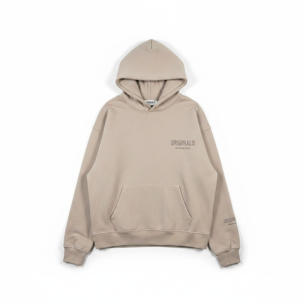 Originals Brooklyn Cloth Logo Pullover Hoodie Beige L Minimalist Streetwear Hype